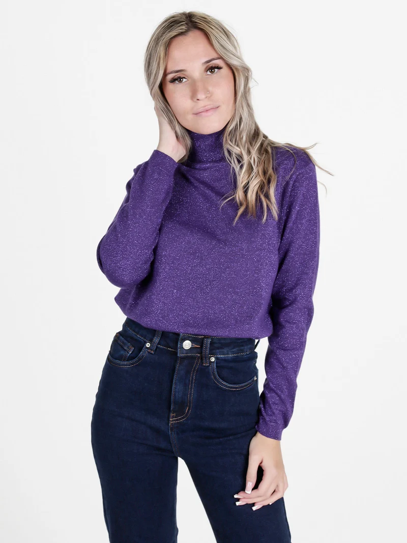 Maglia dolcevita da donna in lurex - viola