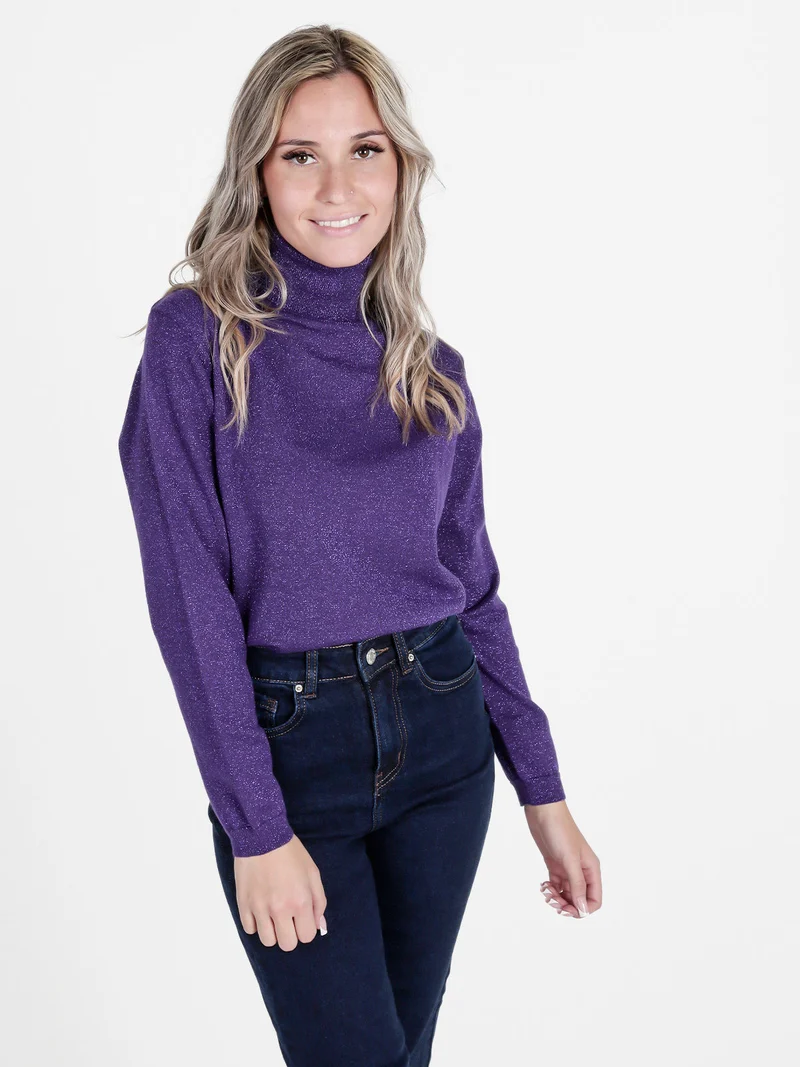 Maglia dolcevita da donna in lurex - viola