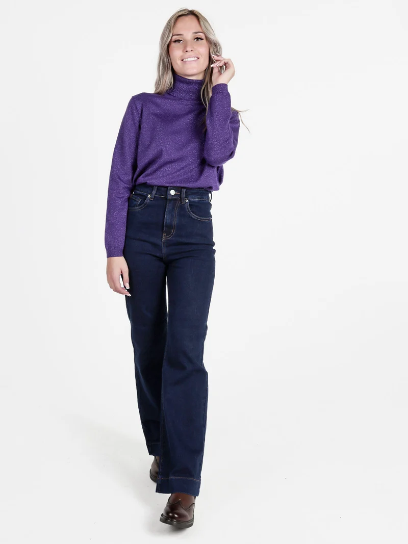 Maglia dolcevita da donna in lurex - viola