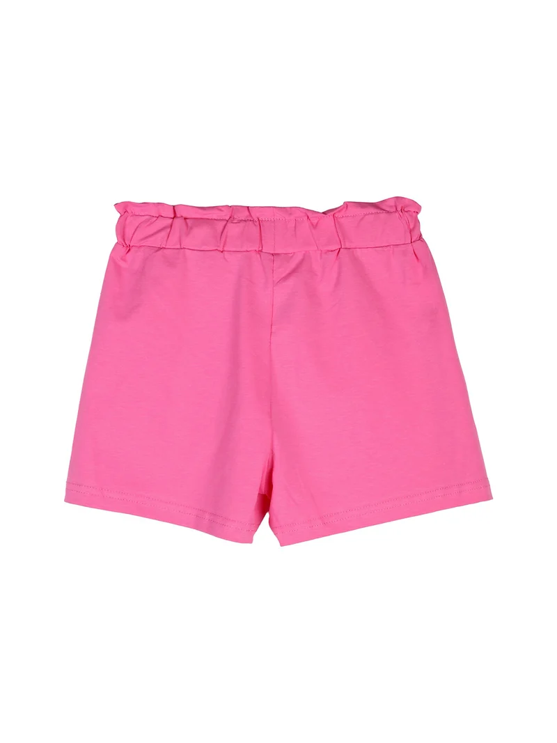 Completo corto da bambina 2 pezzi top e shorts con micro borchie - fucsia