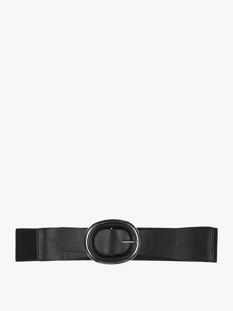 Cintura elastica da donna con fibbia ovale - nero