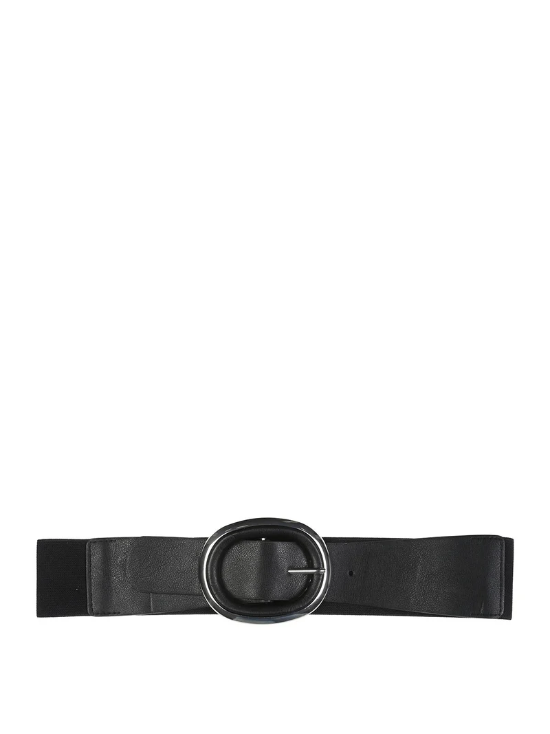 Cintura elastica da donna con fibbia ovale - nero
