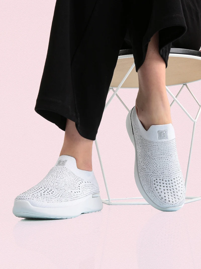 Sneakers donna slip on con strass - bianco