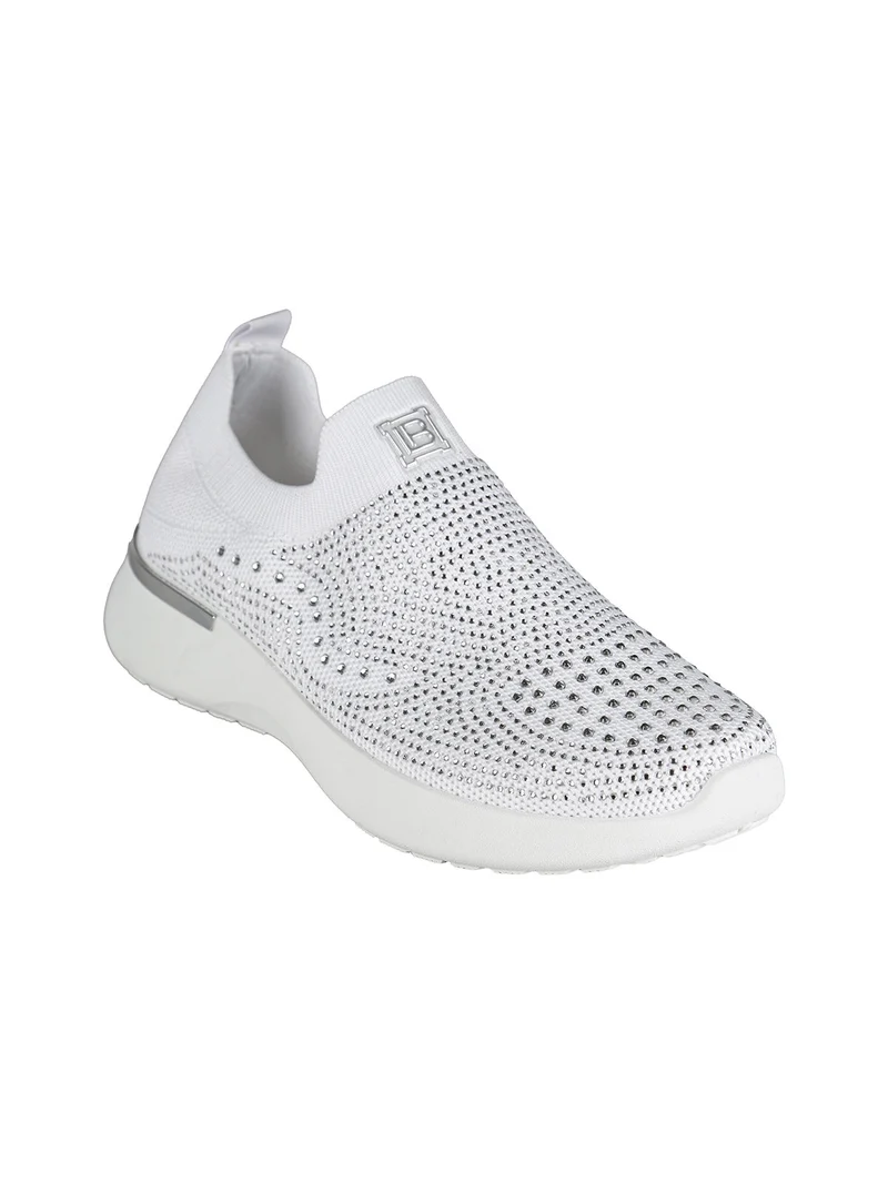 Sneakers donna slip on con strass - bianco