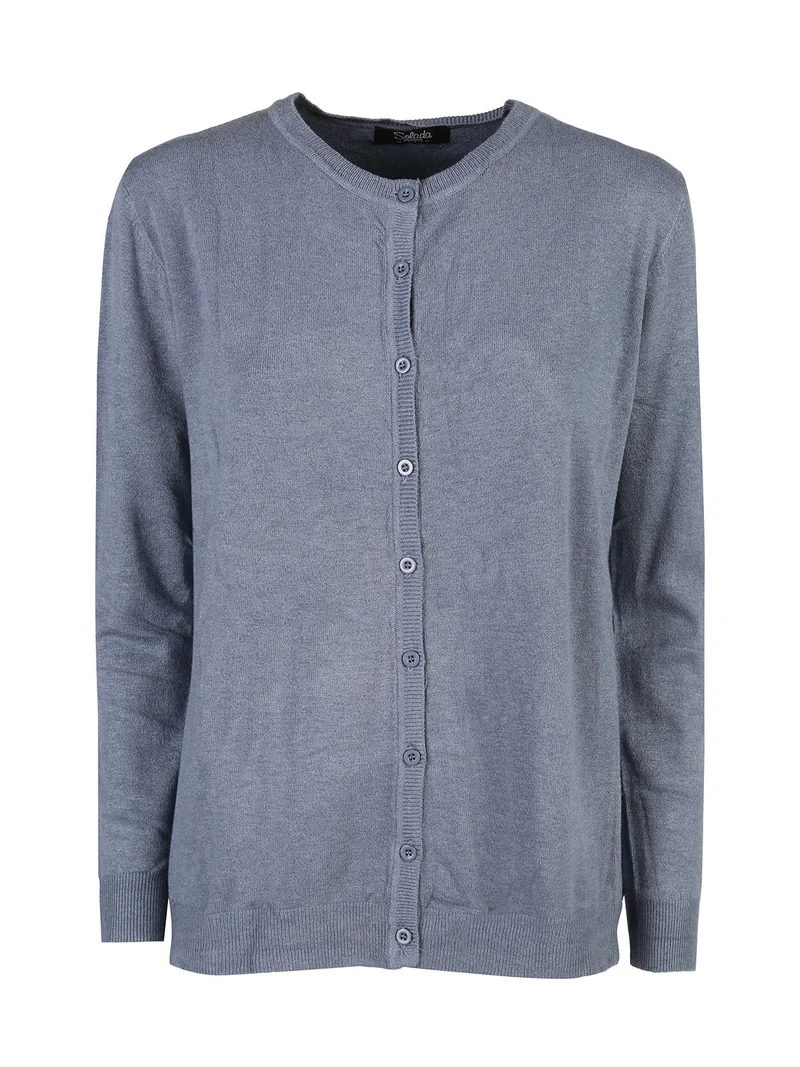 Cardigan girocollo da donna in maglia - jeans