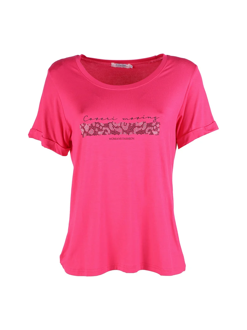 T-shirt da donna con strass - fucsia