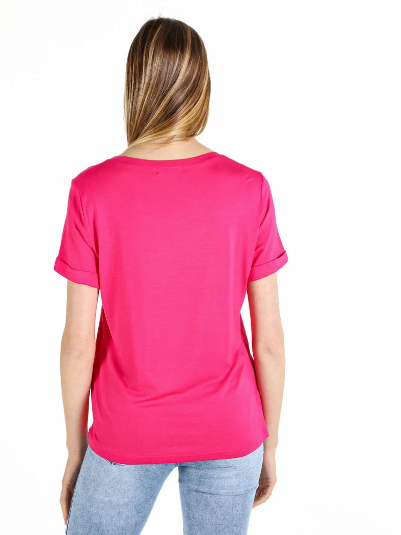 T-shirt da donna con strass - fucsia