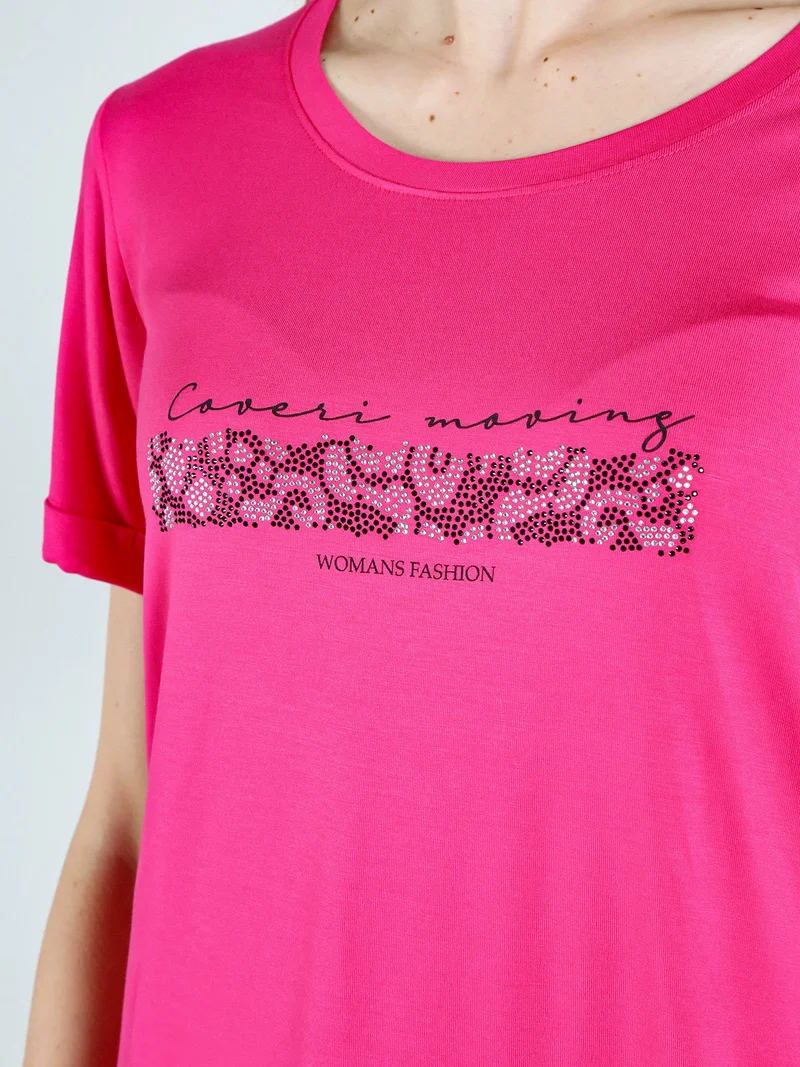 T-shirt da donna con strass - fucsia