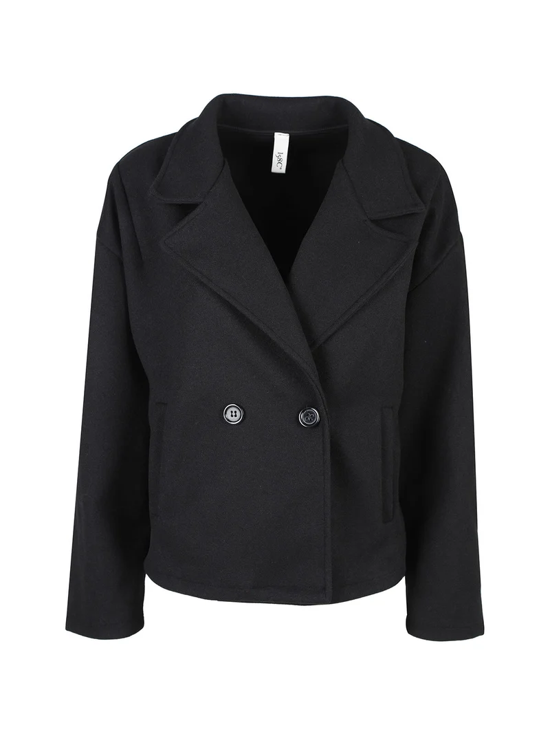 Cappotto corto da donna oversize con chiusura doppiopetto - nero