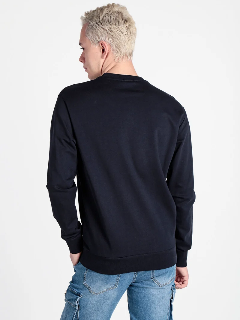 Felpa girocollo da uomo in cotone - blu scuro