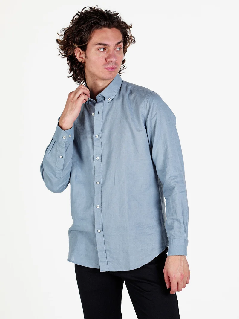 Camicia da uomo in misto lino a maniche lunghe - avion