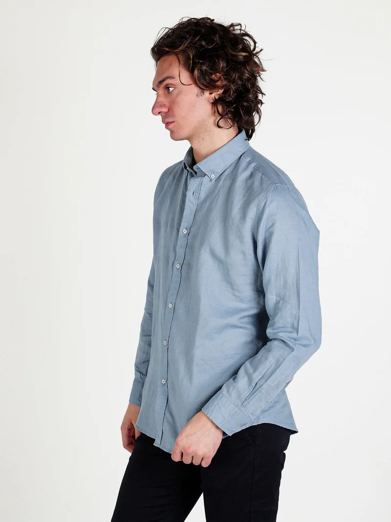 Camicia da uomo in misto lino a maniche lunghe - avion