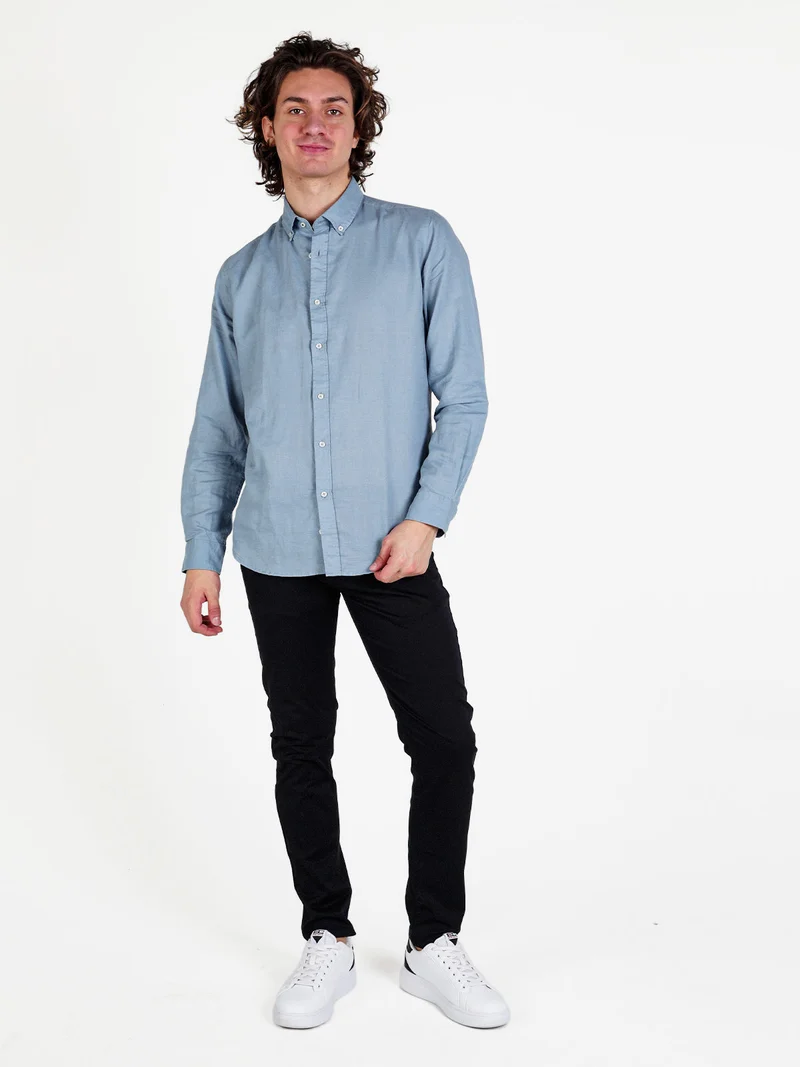 Camicia da uomo in misto lino a maniche lunghe - avion