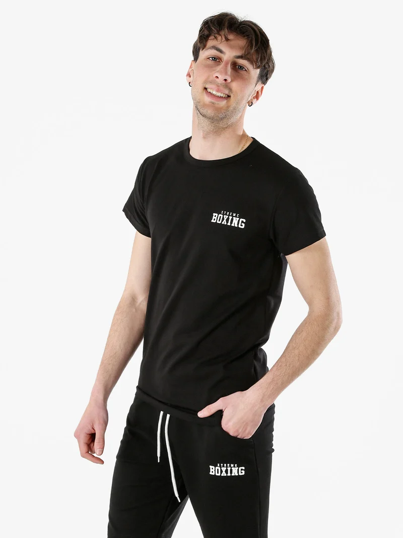 T-shirt girocollo da uomo in cotone con logo - nero