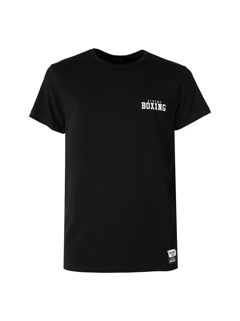 T-shirt girocollo da uomo in cotone con logo - nero