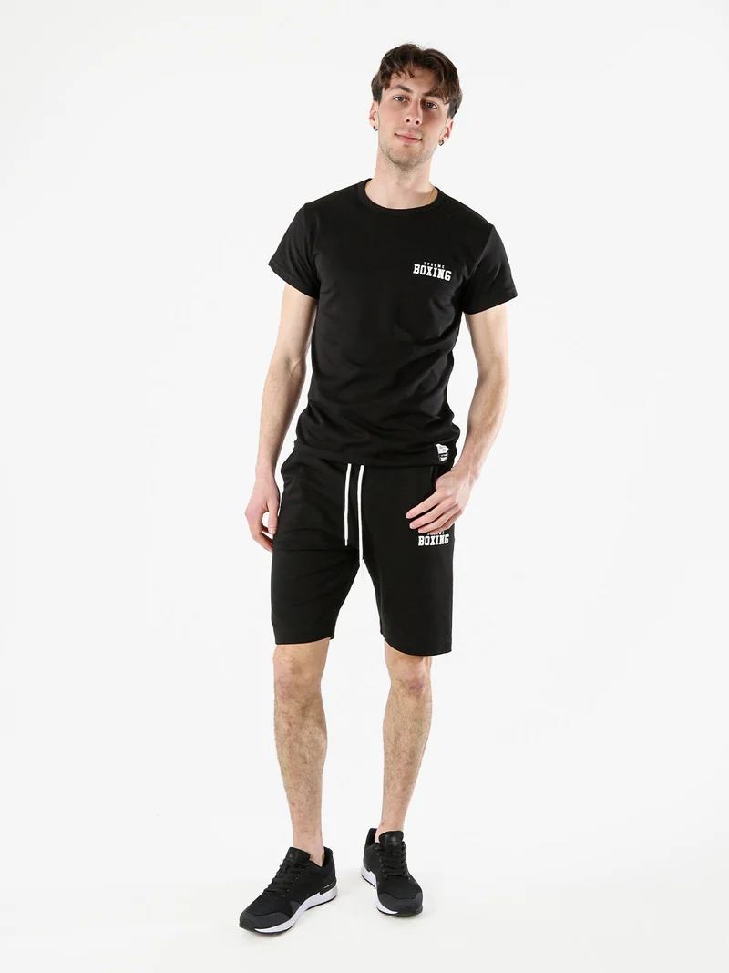 T-shirt girocollo da uomo in cotone con logo - nero