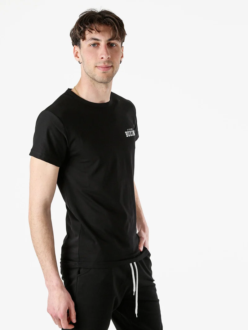 T-shirt girocollo da uomo in cotone con logo - nero
