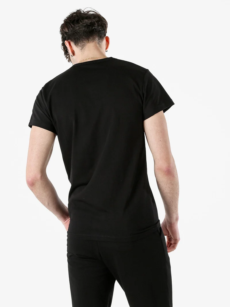 T-shirt girocollo da uomo in cotone con logo - nero