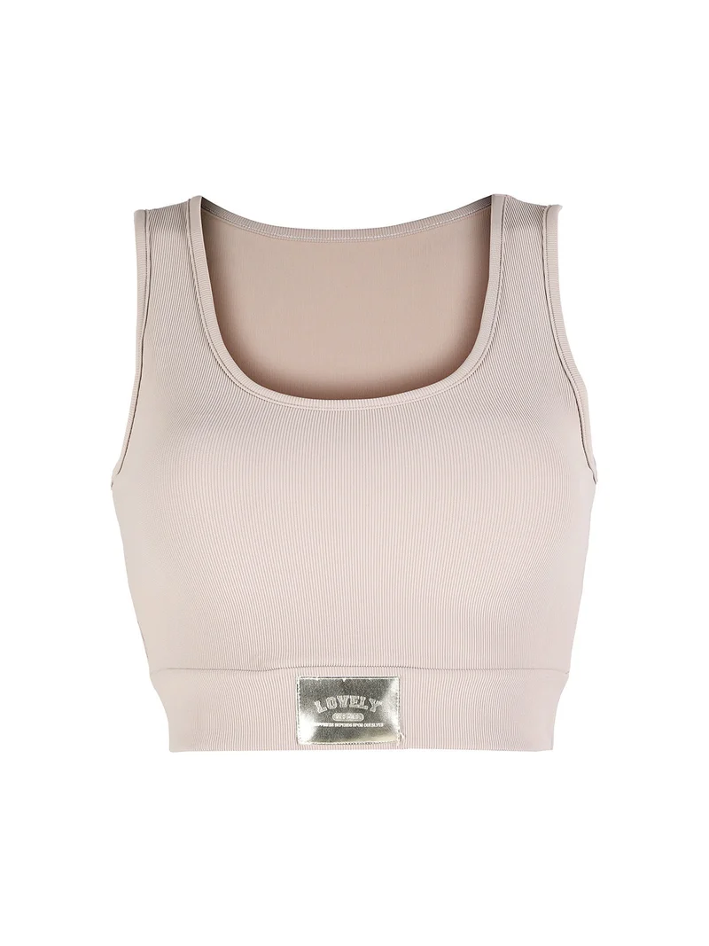 Top donna sportivo a costine con coppe imbottite - taupe