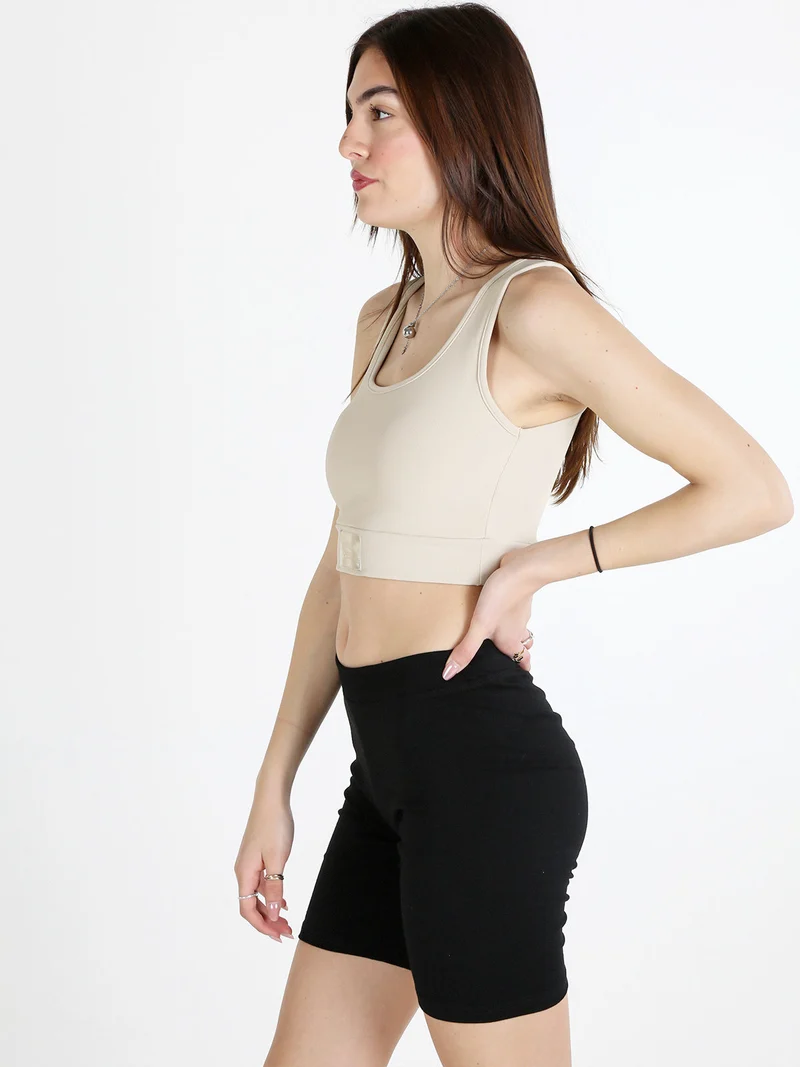 Top donna sportivo a costine con coppe imbottite - taupe