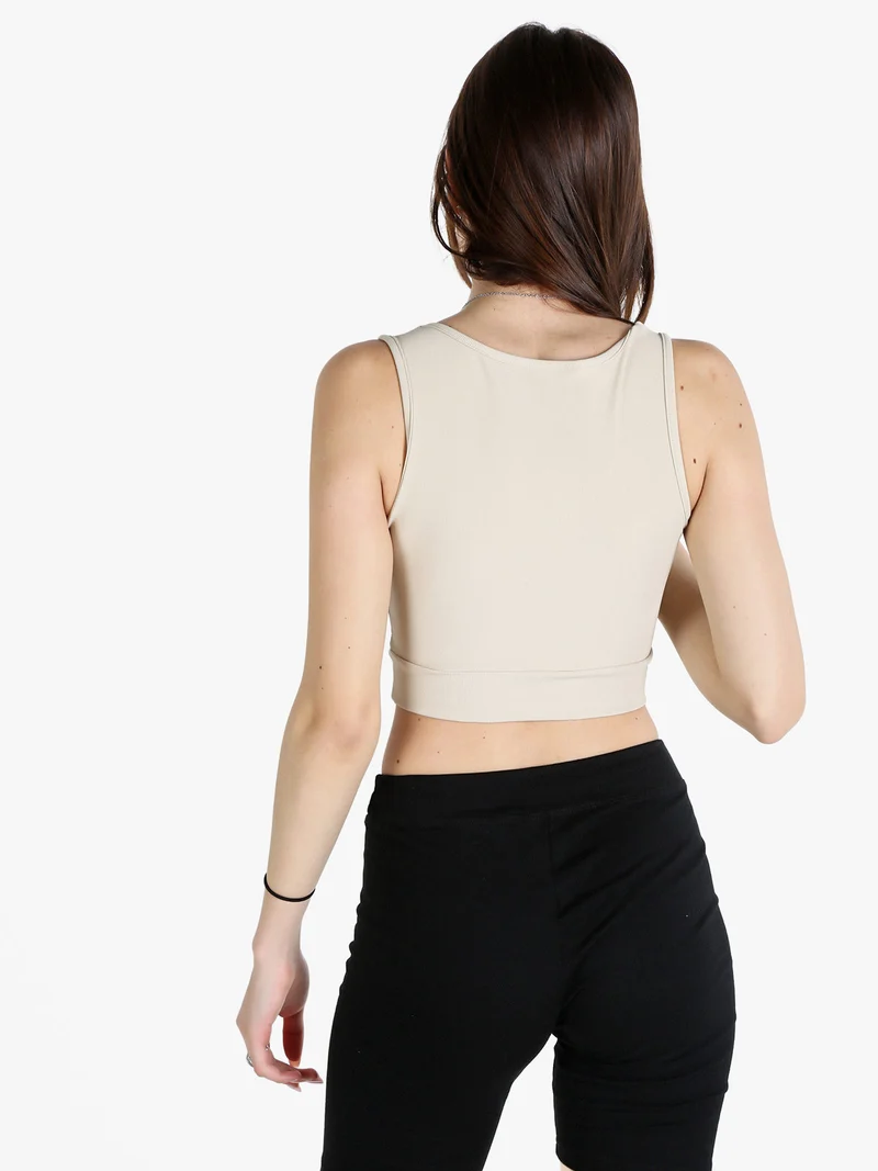Top donna sportivo a costine con coppe imbottite - taupe