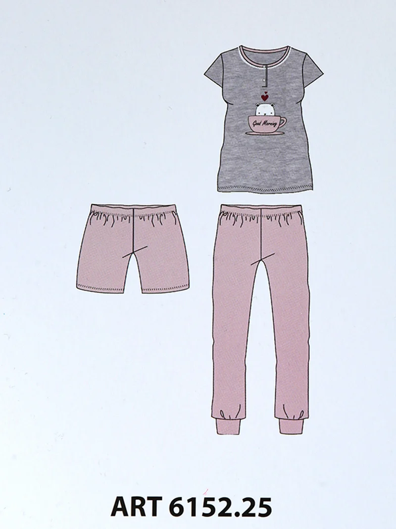 Pigiama corto da donna con doppio pantalone - grigio