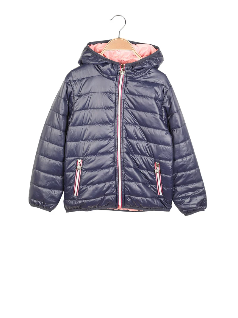 Giubbotto da bambina con cappuccio - blu scuro