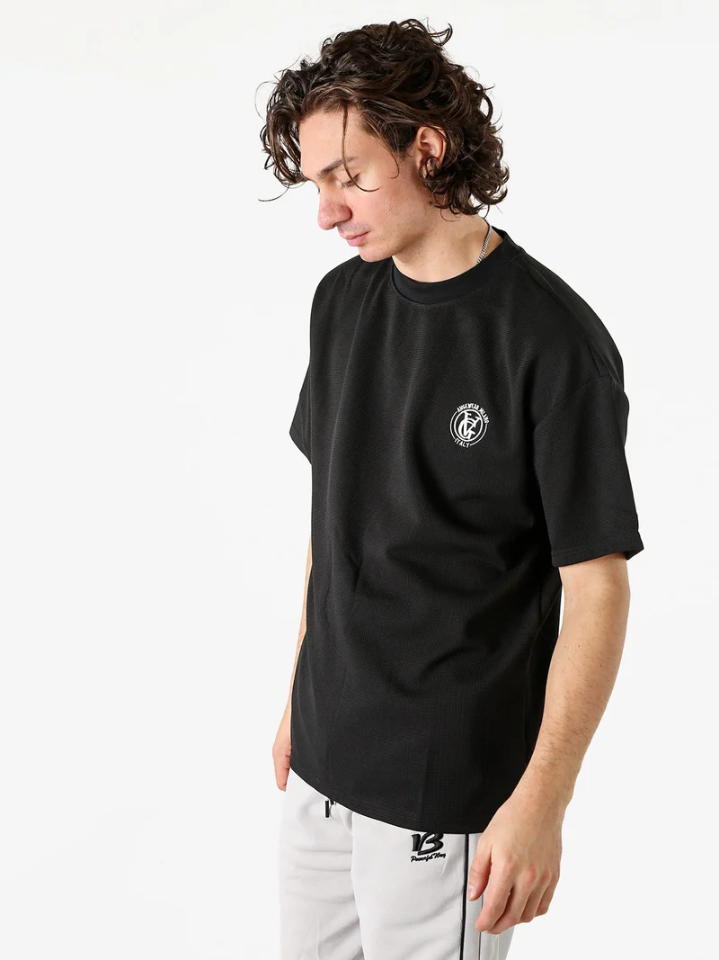 T-shirt girocollo da uomo a nido d'ape - nero