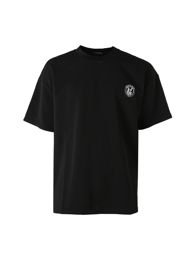 T-shirt girocollo da uomo a nido d'ape - nero