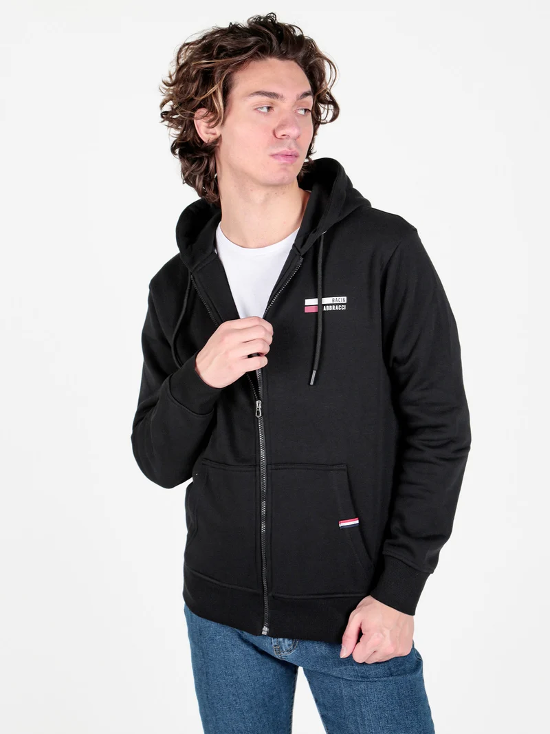 Felpa pesante da uomo con cappuccio e zip - nero