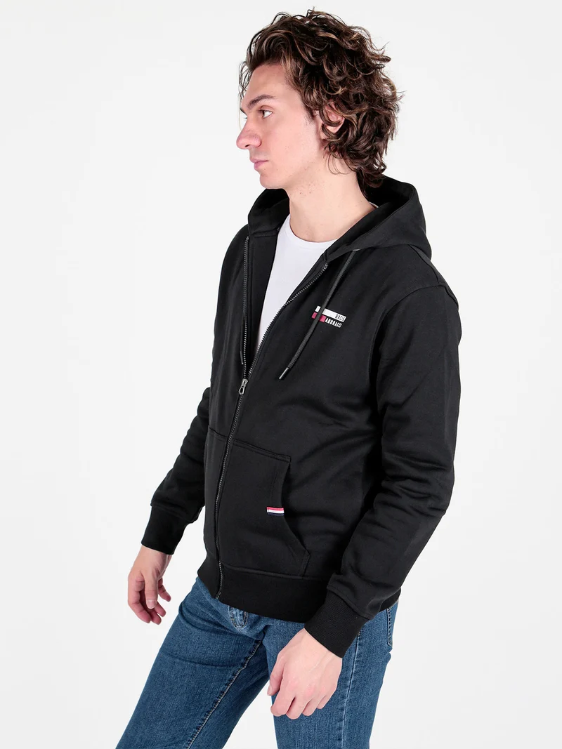 Felpa pesante da uomo con cappuccio e zip - nero