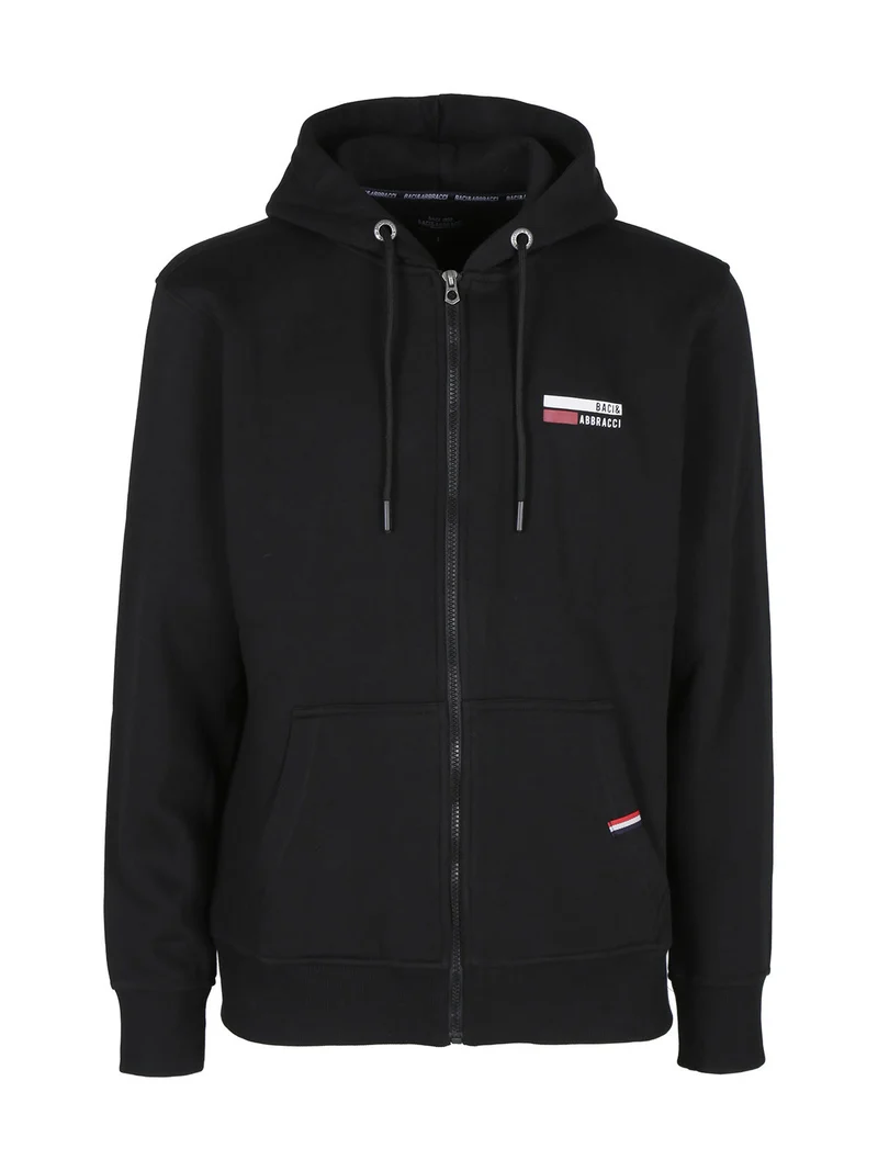 Felpa pesante da uomo con cappuccio e zip - nero