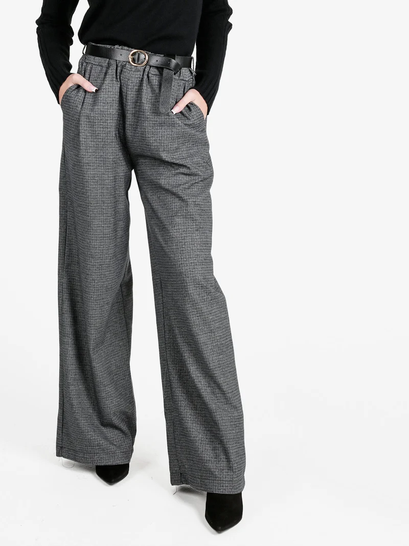 Pantaloni donna quadrettati a gamba larga - grigio scuro