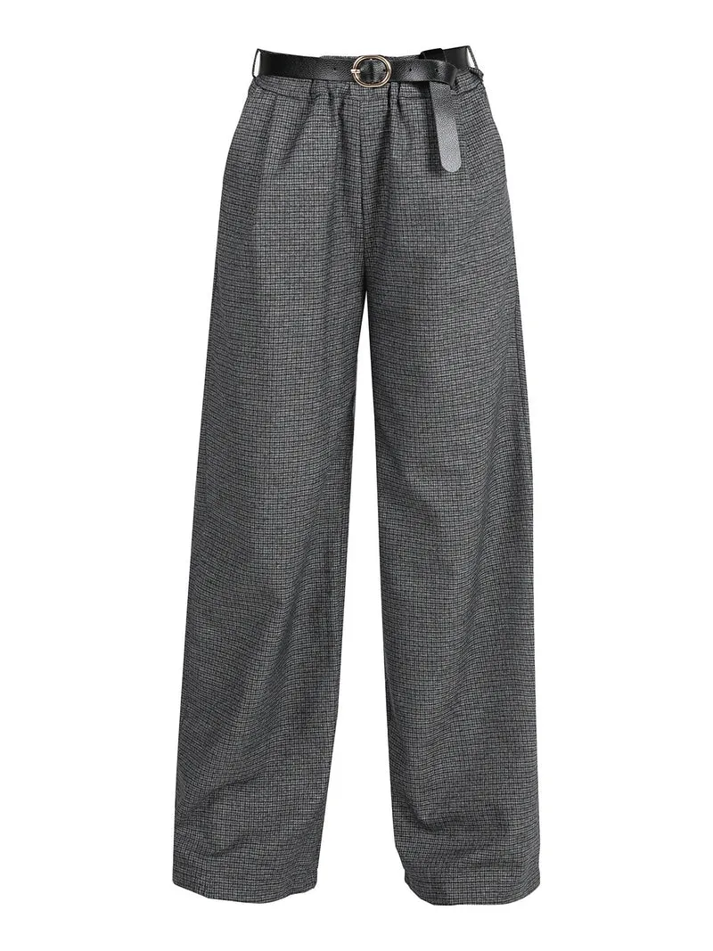 Pantaloni donna quadrettati a gamba larga - grigio scuro