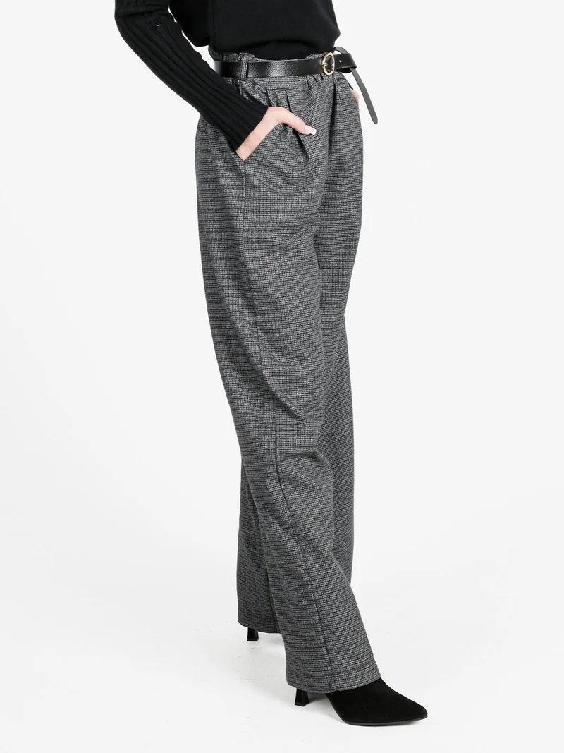Pantaloni donna quadrettati a gamba larga - grigio scuro