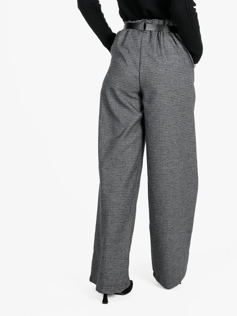 Pantaloni donna quadrettati a gamba larga - grigio scuro