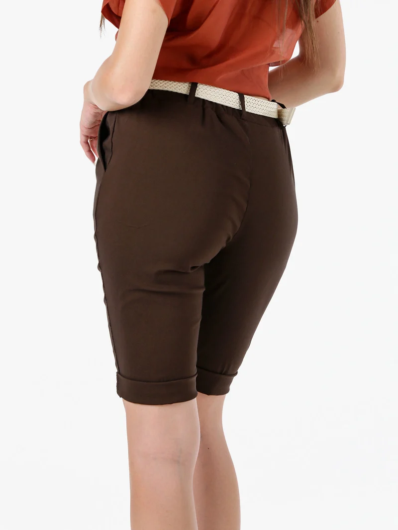 Bermuda donna in tessuto elasticizzato con cintura in corda - moro