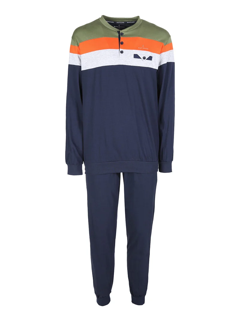 Pigiama lungo da uomo in cotone - blu scuro