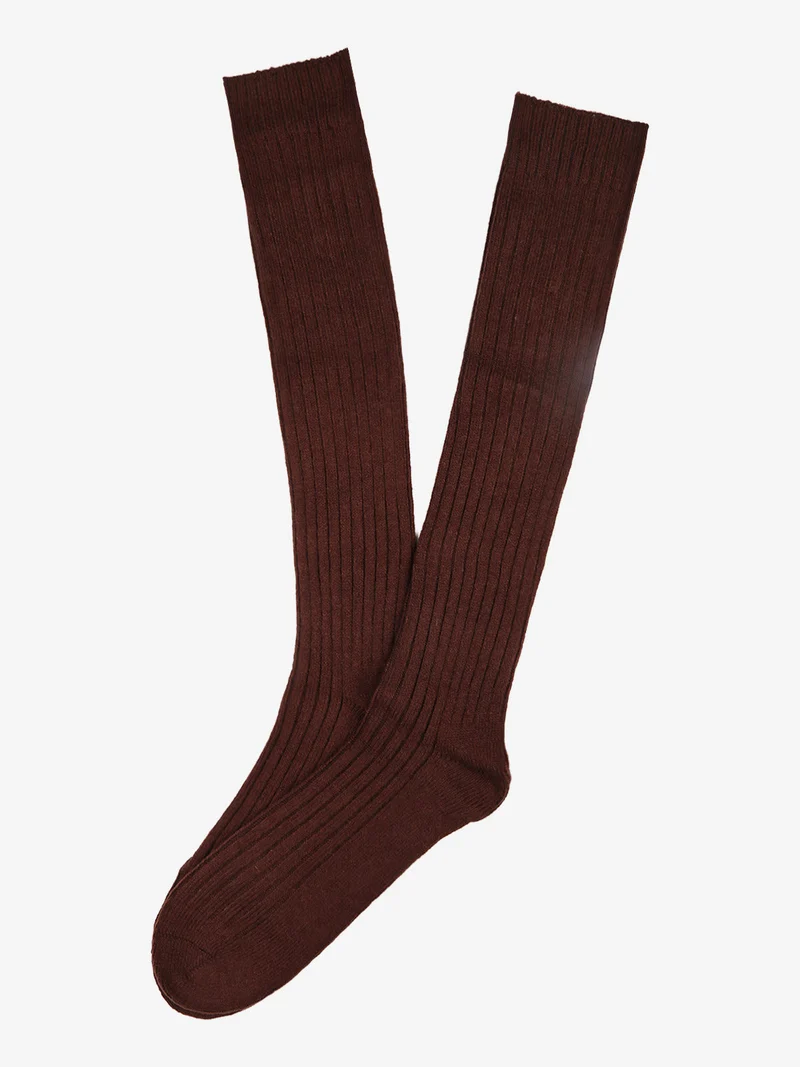 Calze lunghe da uomo in misto lana e cashmere a coste - marrone