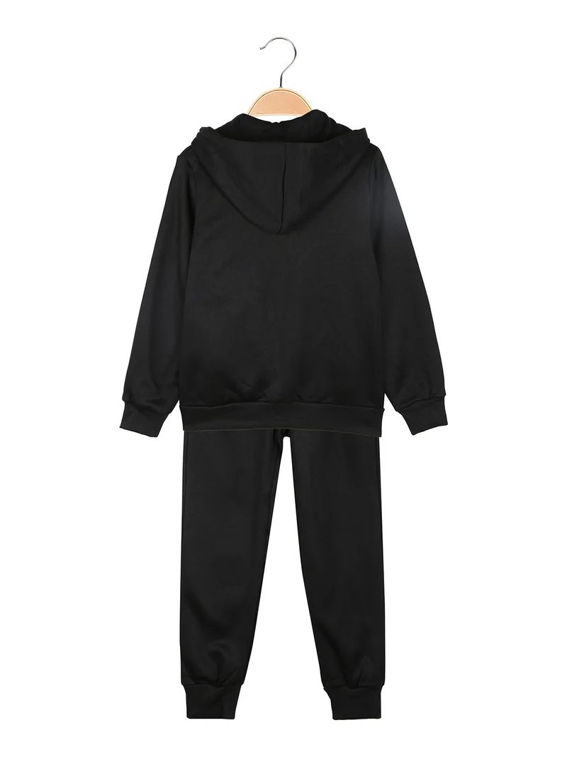 Completo tuta 3 pezzi da bambina con cappuccio e zip - nero