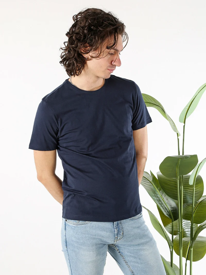 T-shirt girocollo da uomo in cotone - blu scuro