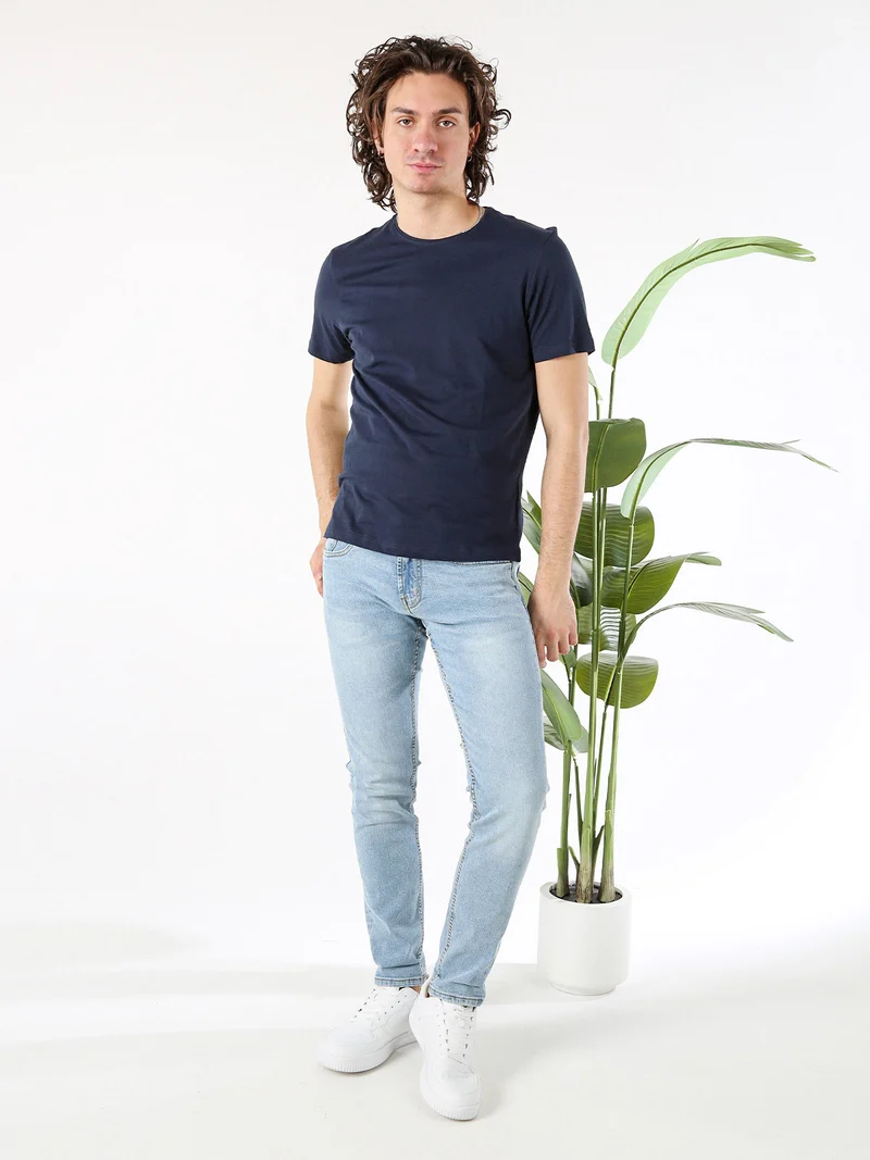T-shirt girocollo da uomo in cotone - blu scuro