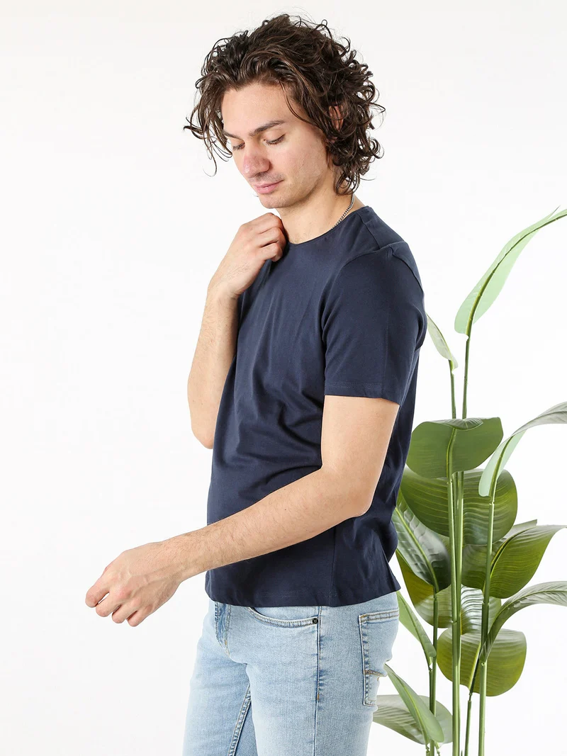 T-shirt girocollo da uomo in cotone - blu scuro