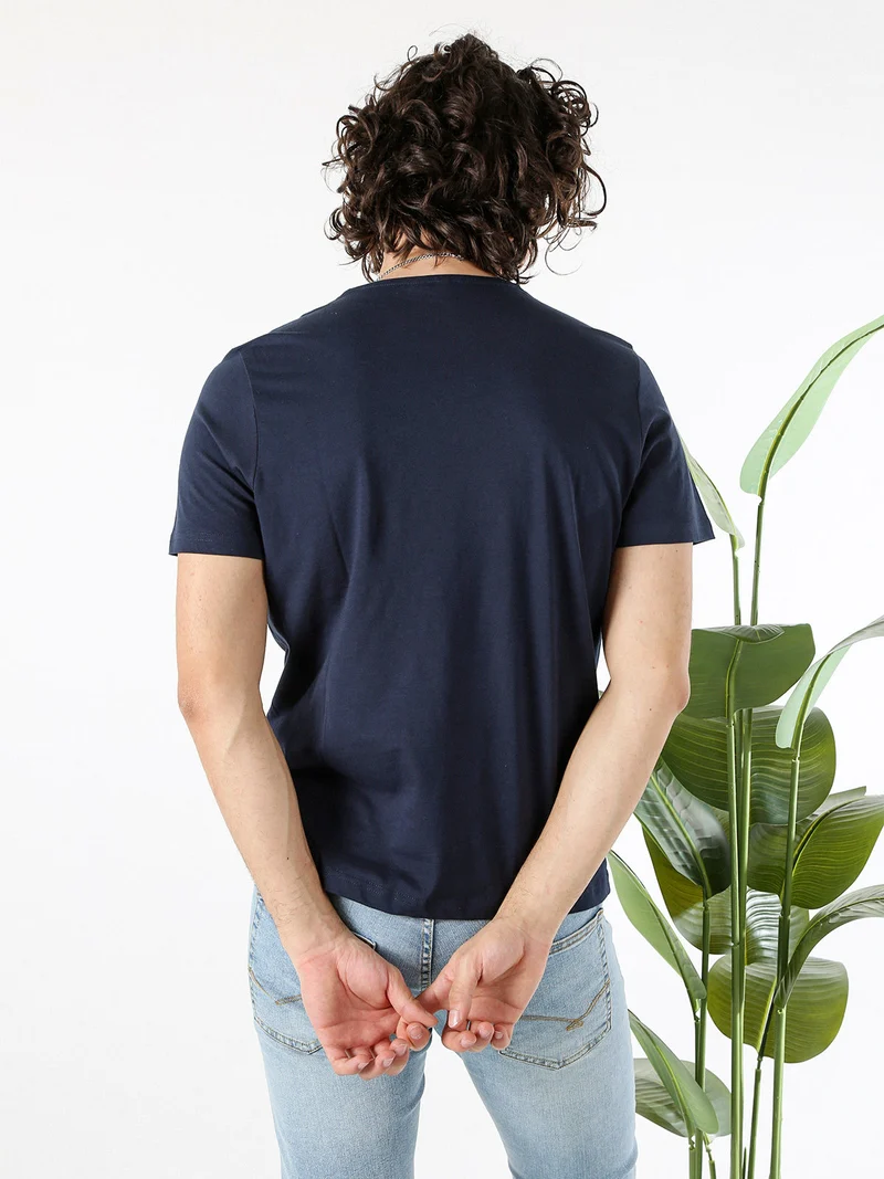 T-shirt girocollo da uomo in cotone - blu scuro