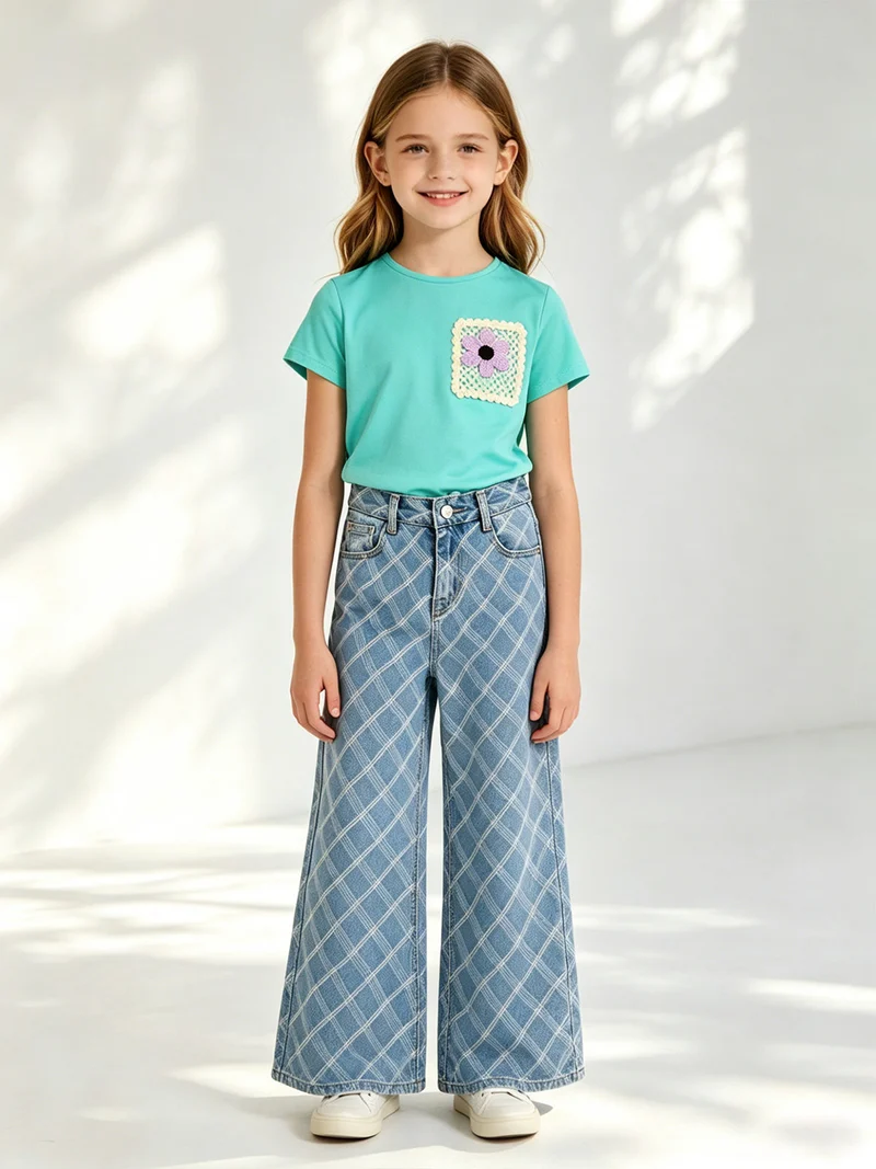 Jeans da bambina geometrici a gamba dritta - jeans