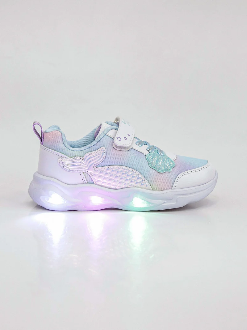 Sneakers da ragazza con luci e cinturino a strappo - bianco