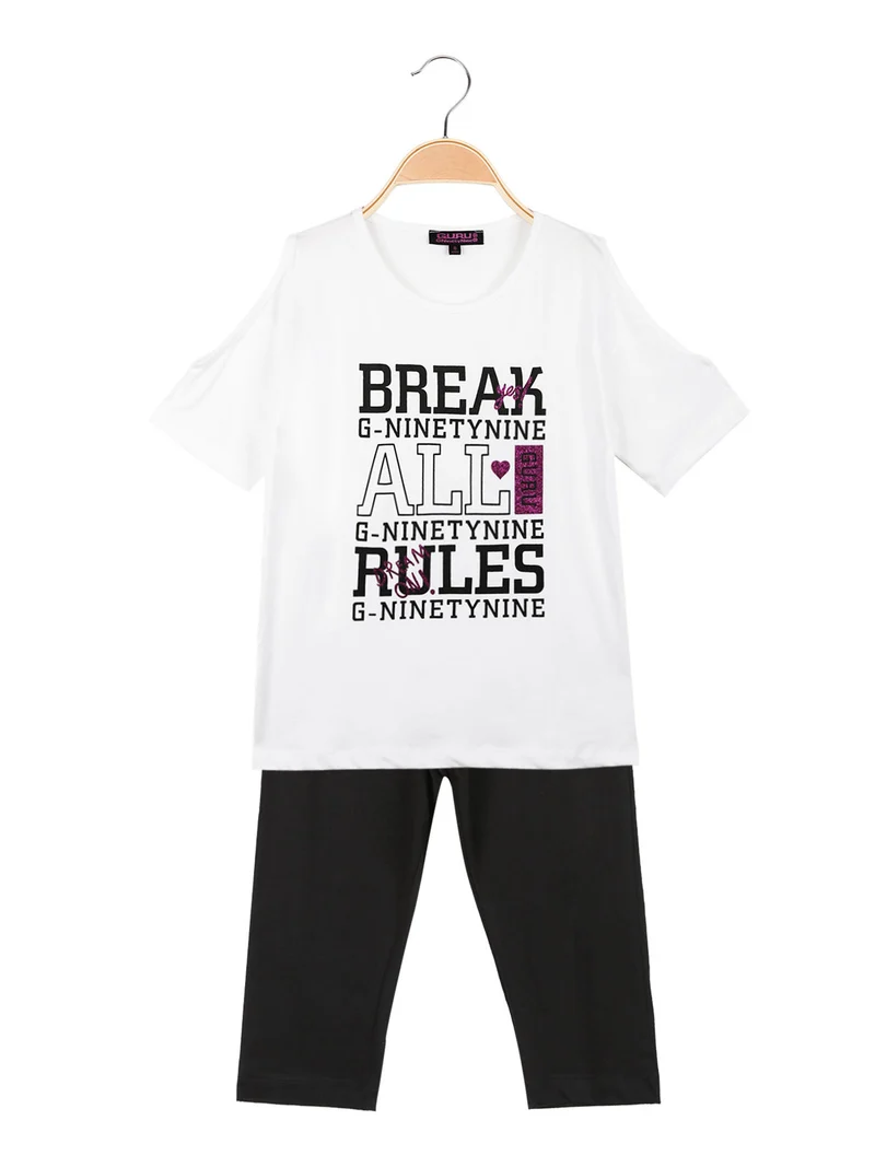Completo corto da ragazza con leggings - bianco