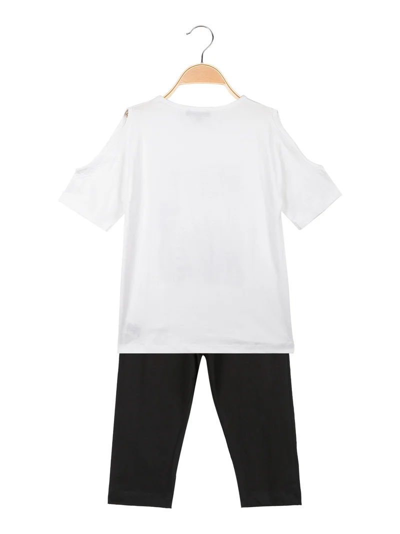 Completo corto da ragazza con leggings - bianco