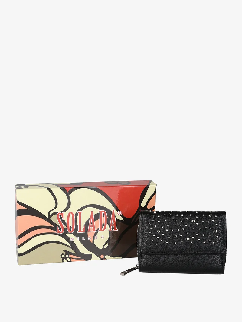 Portafoglio mini da donna con borchie - nero
