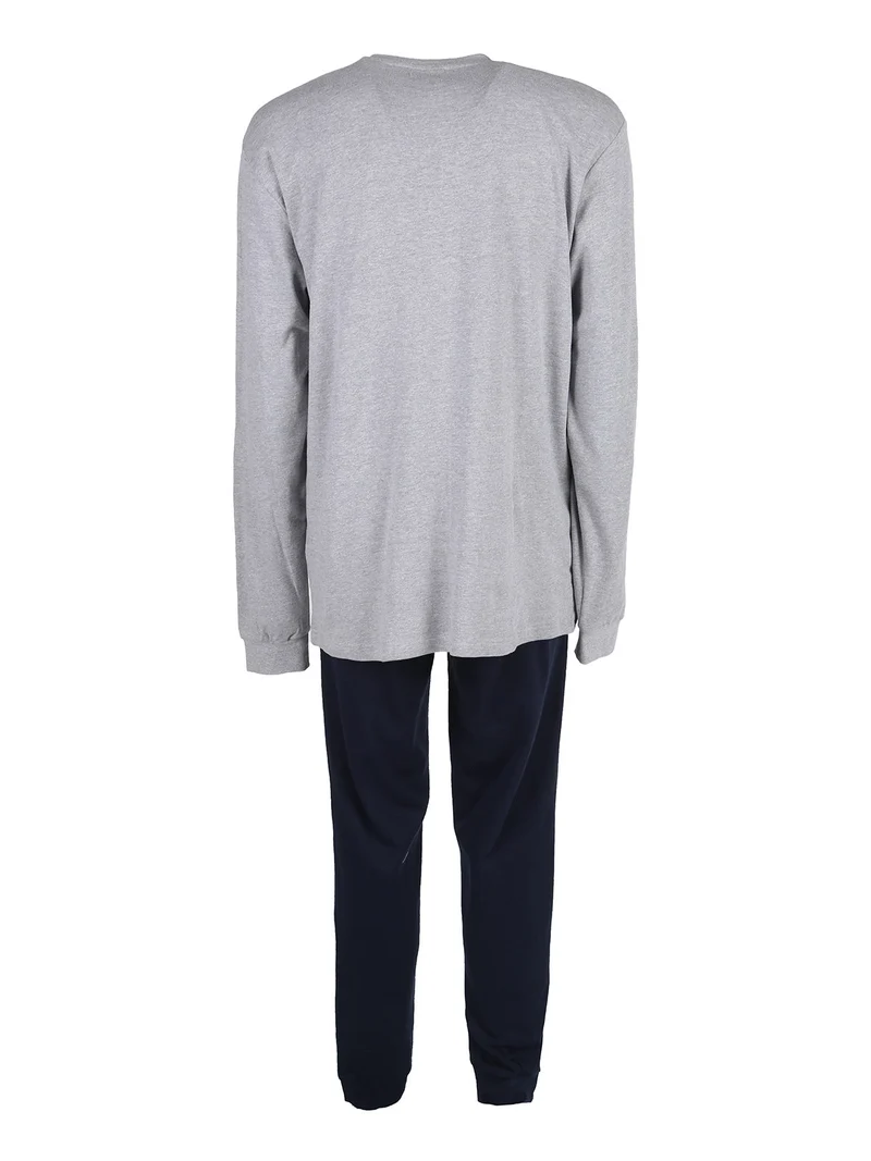 Pigiama lungo da uomo in cotone interlock con stampe - grigio chiaro